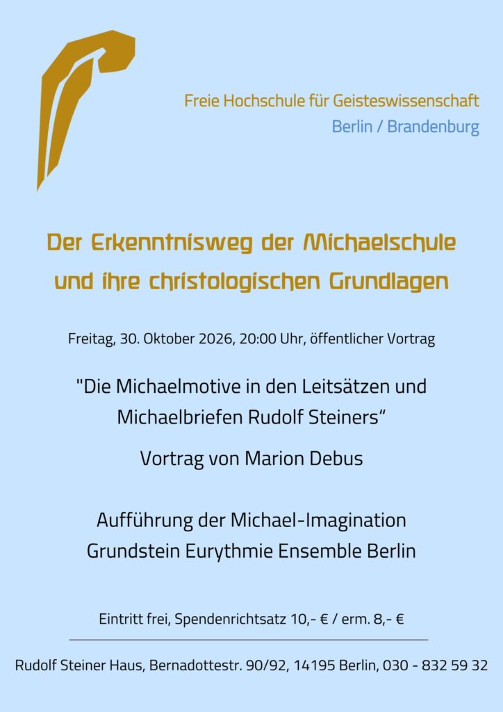 Plakat zur Veranstaltung „Die Michaelmotive in den Leitsätzen und Michaelbriefen Rudolf Steiners“